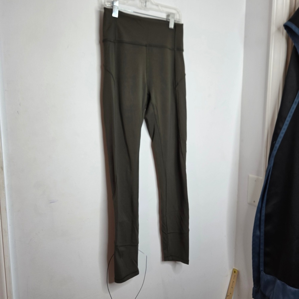 Lululemon High Rise Activewear Leggings Dark Olive Green Side Pockets Size 4